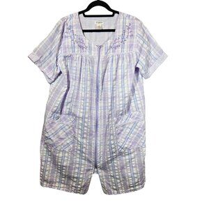 Croft & Barrow Robe night gown Womens XL Zip Pockets crinkle embroidered granny